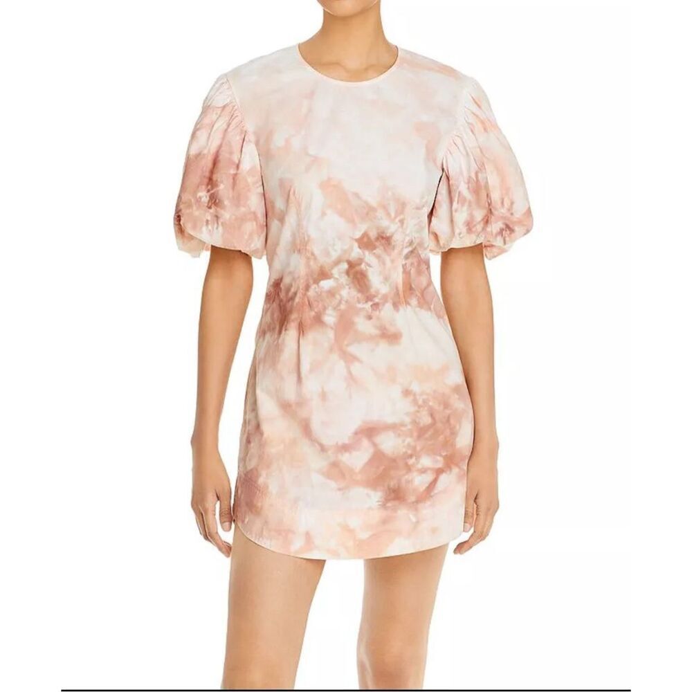 ALC Tie Dye Puff Sleeve Mini Dress Womens Pink Brown Size S (T1)